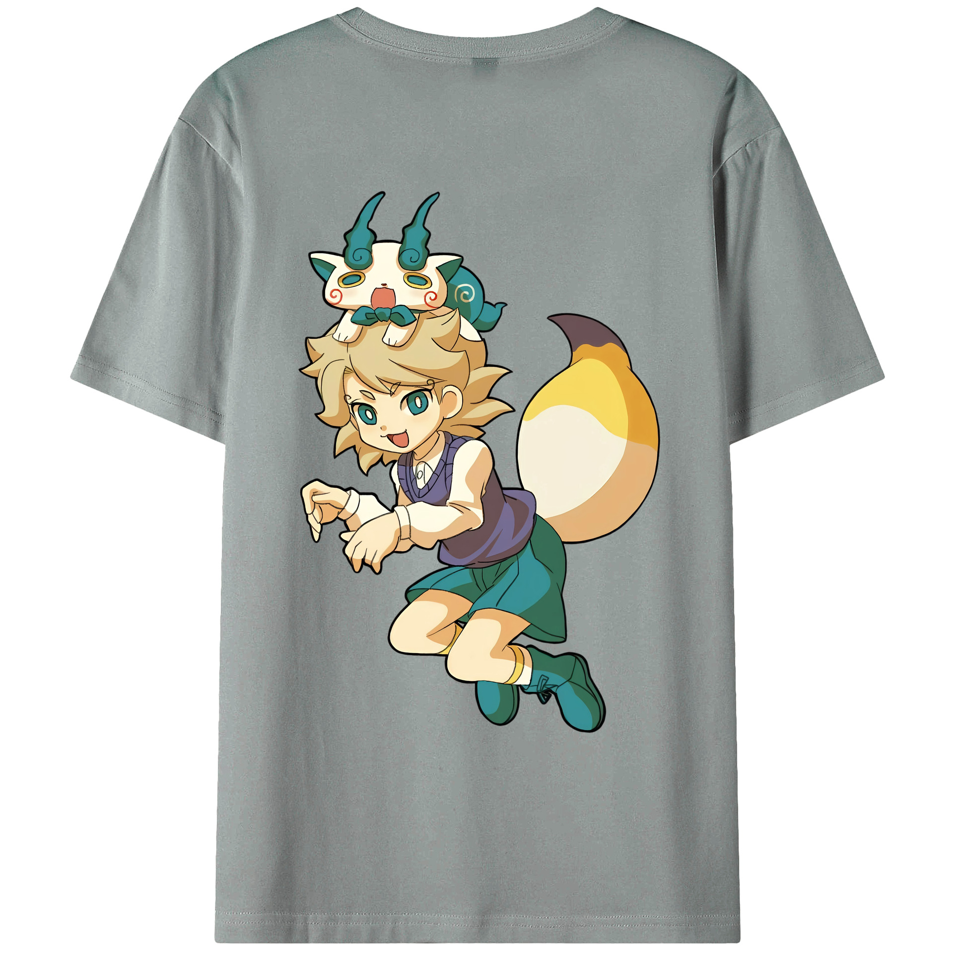 （画像用） 妖怪ウォッチ Yo-kai Watch 綿100％ メンズ半袖Tシャツ（バックプリント） 通気性